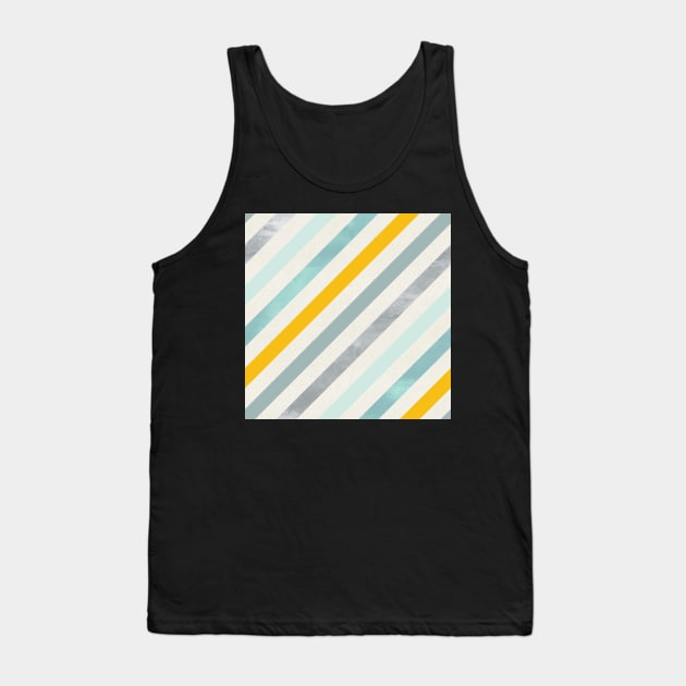 Diagonal Stripes in Blue Silver and Gold Tank Top by greenoriginals